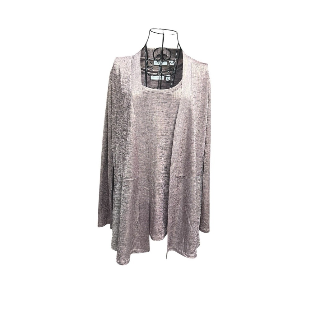 Susan Graver 2 Piece QVC Dressy Luster Purple Tank And‎ Cardigan Pockets Large
